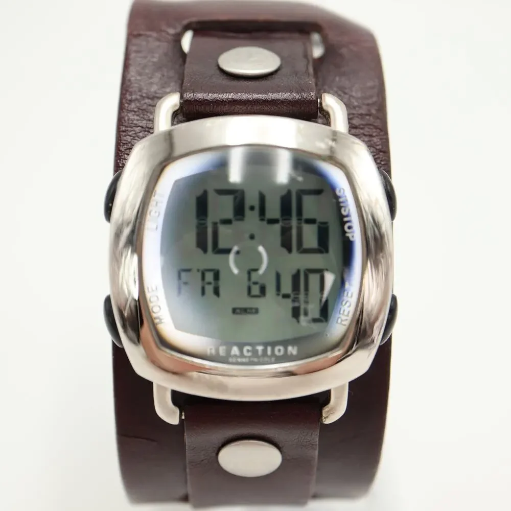 Kenneth Cole Reaction Square Digital 37mm Watch Y2K Wide Leather w New Battery